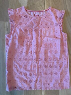 Mini Boden NWOT 13-14 Pink Eyelet Flutter Sleeve Tank Top